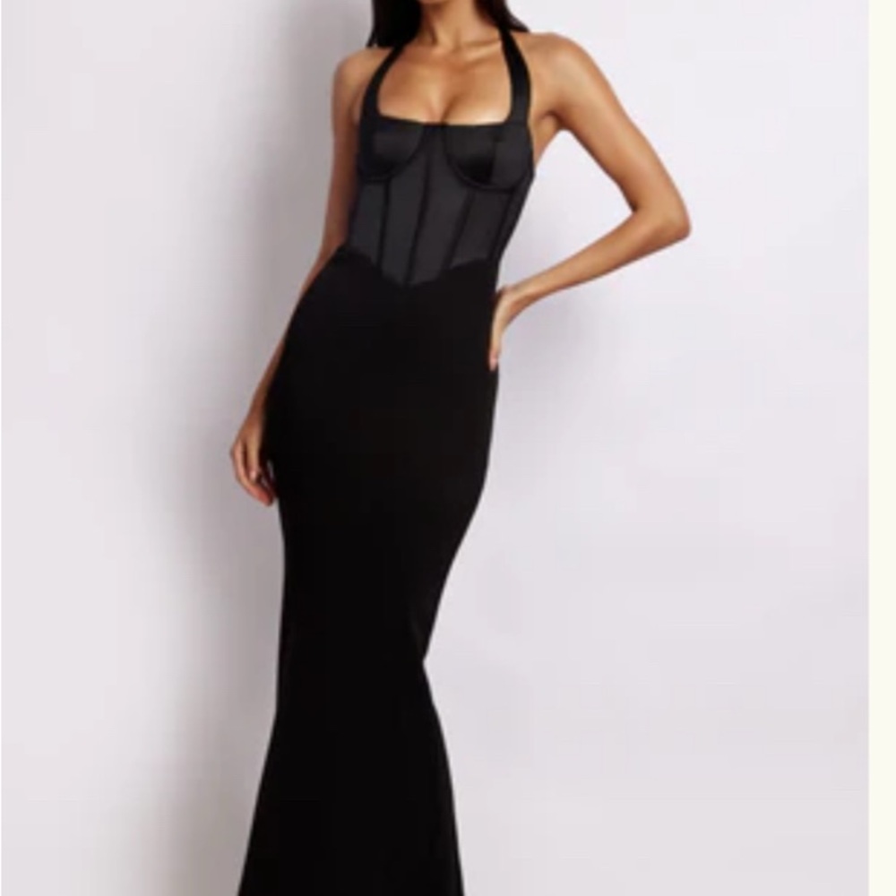 Meshki Black Maxi Corset Halter Dress